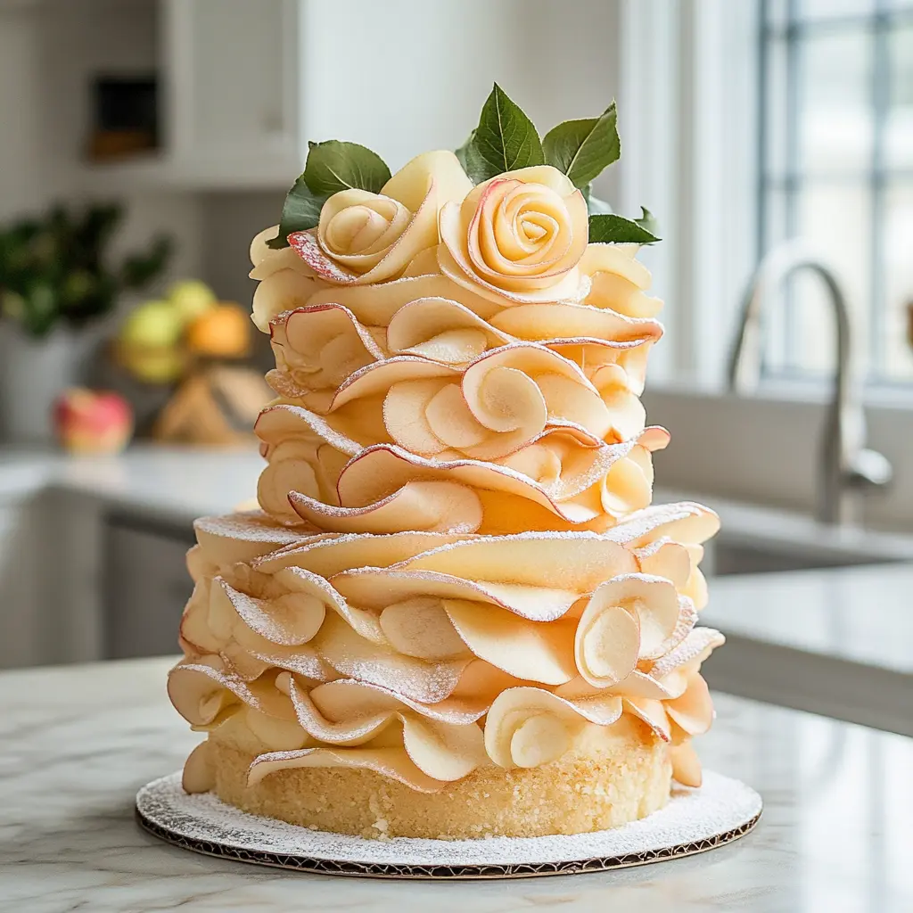 A beautifully decorated apple cake with thinly sliced apples, showcasing creative baking with apples.
