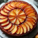 Vegan upside down apple cake with caramelized apple slices