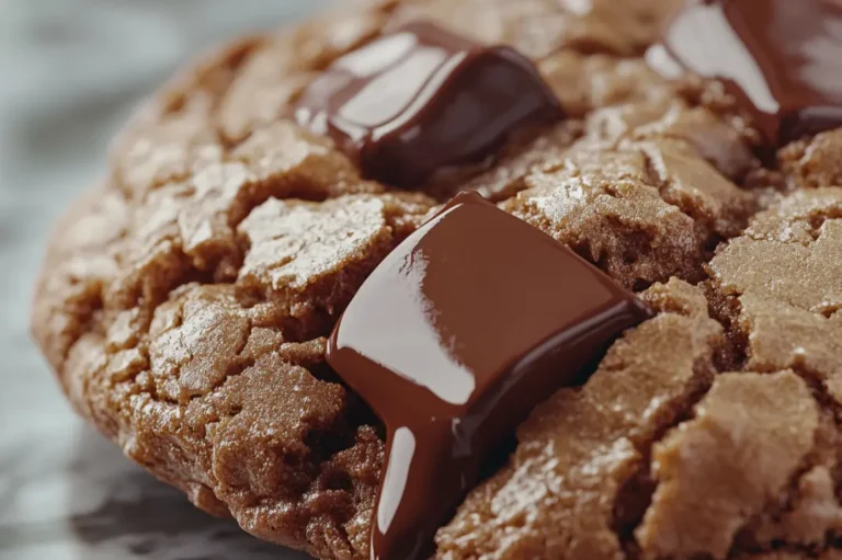 What Is a Double Chunk Chocolate Cookie: A freshly baked double chunk chocolate cookie on a cooling rack.