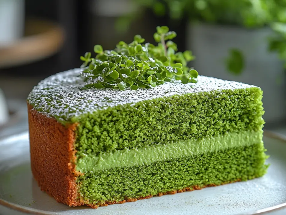 Slice of Matcha Green Tea Cake