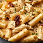 Close-up shot of the final touches on Marry Me chicken pasta.
