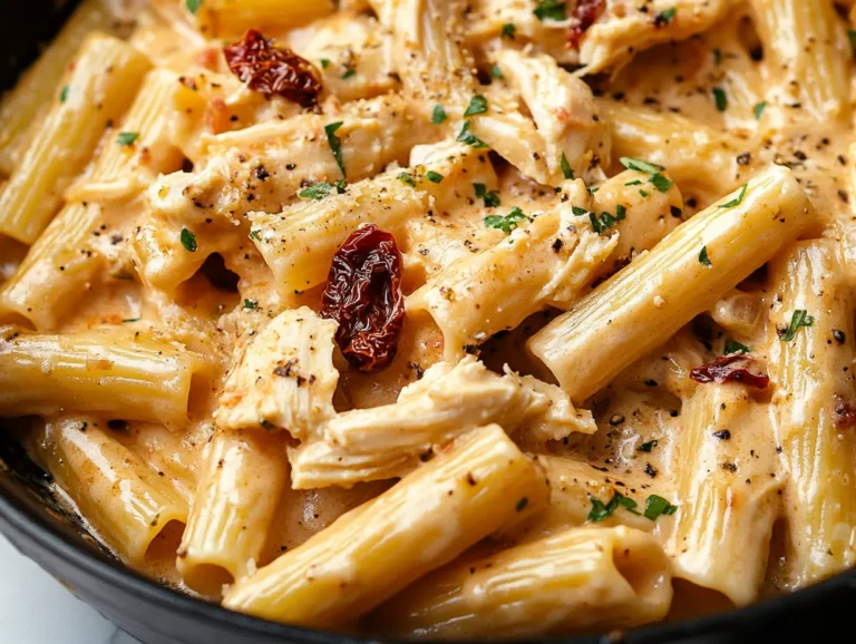 Close-up shot of the final touches on Marry Me chicken pasta.