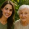 Amy smiling beside her grandmother in an outdoor setting, sharing a warm moment.
